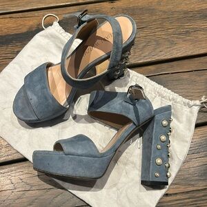 Stuart weitzman pearl blue suede platform heels